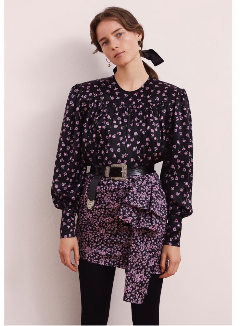 Magda Butrym Floral Draped Ruffle Mini Skirt Linen Silk US 6 Never Worn